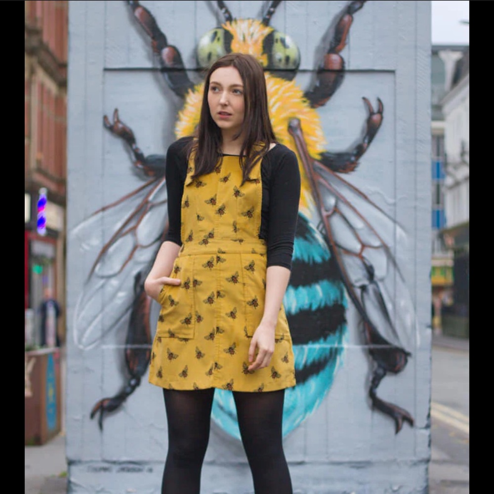 Run & Fly Gold Bee Corduroy Pinafore Dress